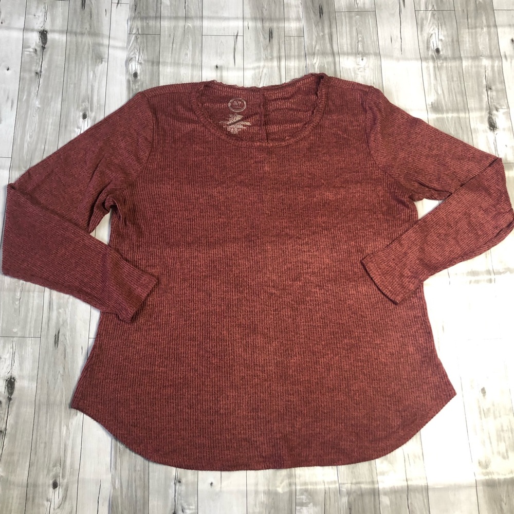 Maurices Shirt Womens XL 24/7 Long Sleeve Ribbed Lace Neckline Super Soft Top